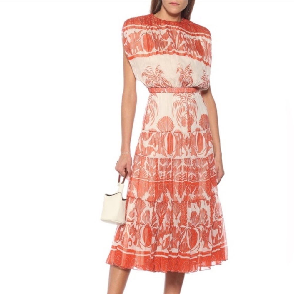 Johanna Ortiz- NWT Orange and Ivory Cordillera Sleeveless Midi Dress